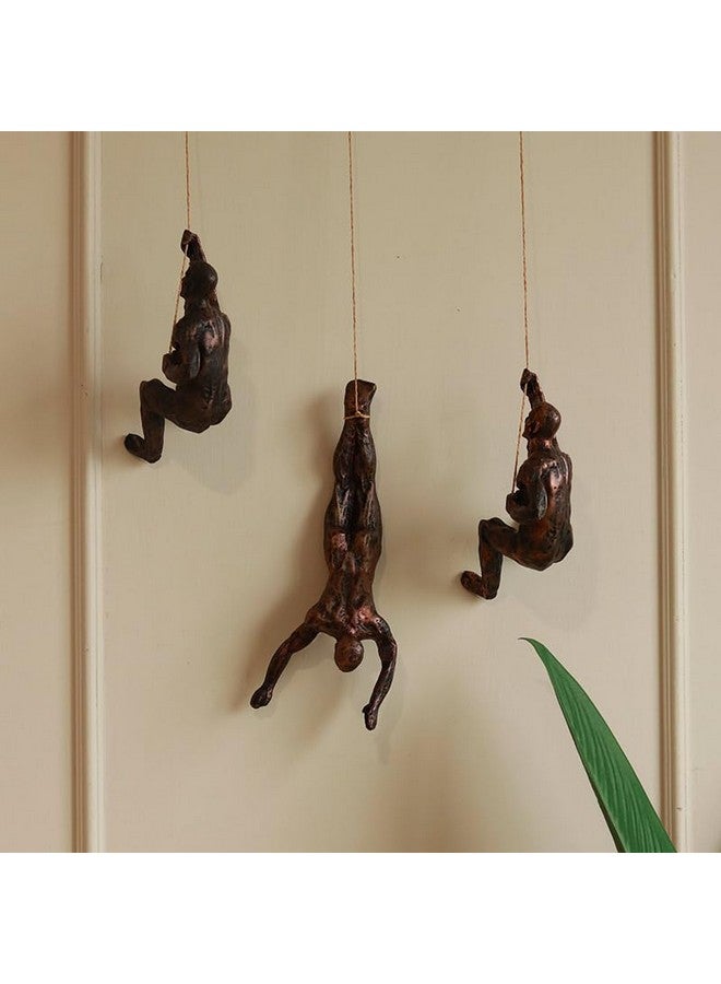 CLOUD INDIA Creative Set of 3 Retro Rock Climbing Figures Resin Sculpture Figures Wall Decorations Living Room Wall Decorations (Copper) - Image 4