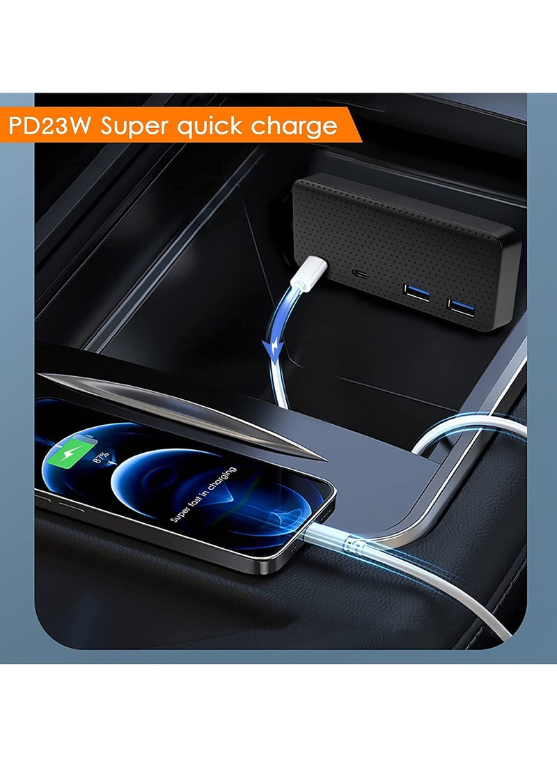 KASTWAVE USB Hub 4-in-1 Center Console Docking Station for Tesla Model 3 / Y 2021, USB PD Fast Charge for Dashcam / Sentry Mode / Phone (Not Fit 2022) - Image 2