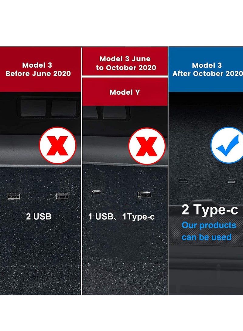 KASTWAVE USB Hub 4-in-1 Center Console Docking Station for Tesla Model 3 / Y 2021, USB PD Fast Charge for Dashcam / Sentry Mode / Phone (Not Fit 2022) - Image 3