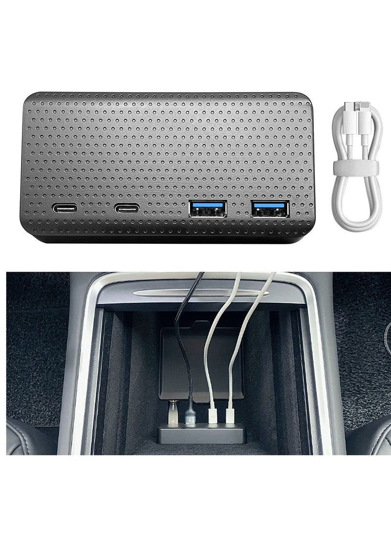 KASTWAVE USB Hub 4-in-1 Center Console Docking Station for Tesla Model 3 / Y 2021, USB PD Fast Charge for Dashcam / Sentry Mode / Phone (Not Fit 2022) - Image 1