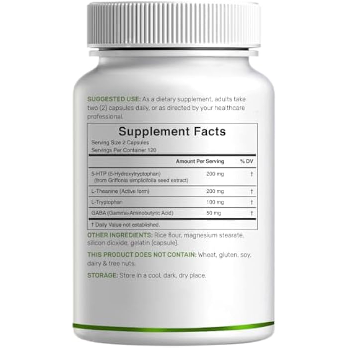 Deal Supplement 5-HTP 200mg Per Serving, 240 Capsules, 98% African Derived Griffonia Seed Extract | 4 in 1 Formula | Plus Active L Theanine, L Tryptophan, & GABA | Relaxation Support Supplement - Image 3