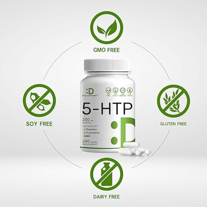 Deal Supplement 5-HTP 200mg Per Serving, 240 Capsules, 98% African Derived Griffonia Seed Extract | 4 in 1 Formula | Plus Active L Theanine, L Tryptophan, & GABA | Relaxation Support Supplement - Image 5