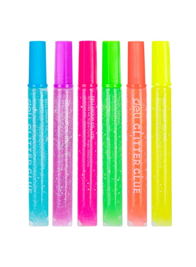 Deli EA71301 Glitter Glue Set 鈥?12ml x 6 Tubes, Assorted Neon Colors, Washable, Solvent-Free, Precise Nozzle for Craft Projects - Image 2