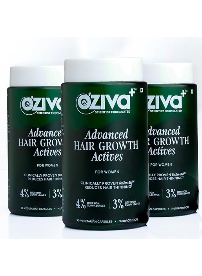 OZiva+ Advanced Hair Growth Actives | Reduces Thinning Hair & Improves Scalp Coverage | Scientist Formulated with Pure Plant Actives | No side effects | 90 Caps (Pack 3) - Image 1