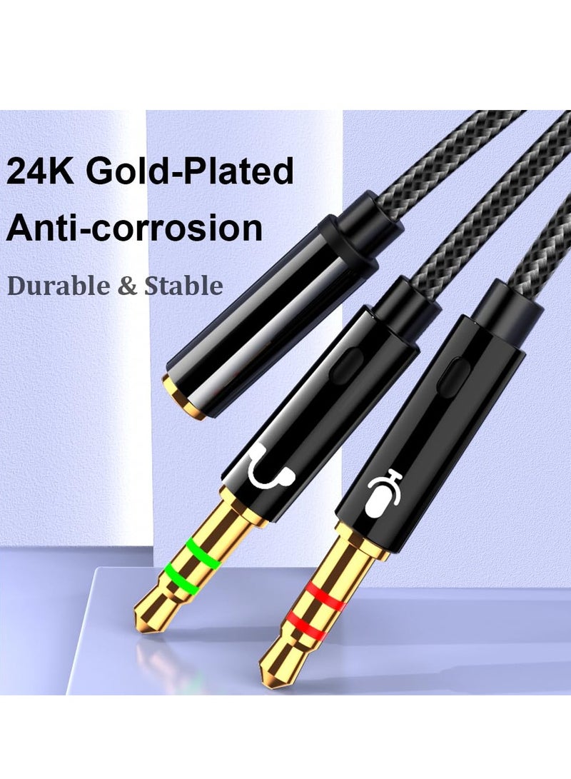 SYOSI Headphone Splitter for Computer, 2Pcs 3.5mm Female to 2 Dual 3.5mm Male Headphone Mic Audio Adapter Y Splitter Cable Nylon Braided Cord Smartphone Headset to PC Adapter - Image 5