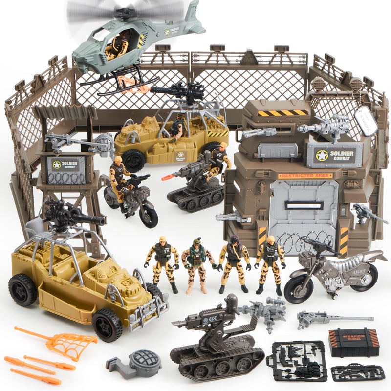 JOYIN Military Base Toys Set Including Army Vehicles, Army Men Action Figures and Weapon Gear Accessories Military Combat Toys - Image 1