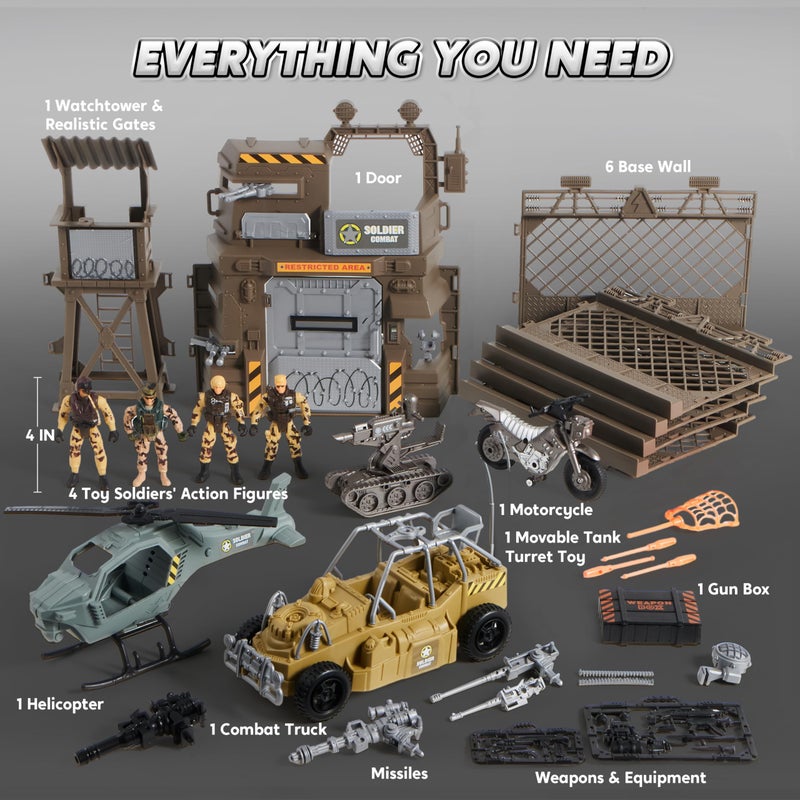JOYIN Military Base Toys Set Including Army Vehicles, Army Men Action Figures and Weapon Gear Accessories Military Combat Toys - Image 2