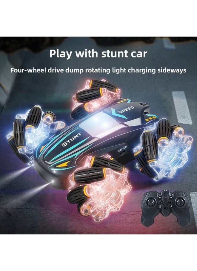 null - Four-wheel Drive Double-sided Stunt Drift Remote Control Car High-speed Off-road Vehicle Children's 2.4G Remote Control Stunt Car Toy-Color:Green-double-sided Stunt Car [upgrade Wheel Lights + Music] Dual Remote Control-Proportion:Chinese Color Box - Image 1