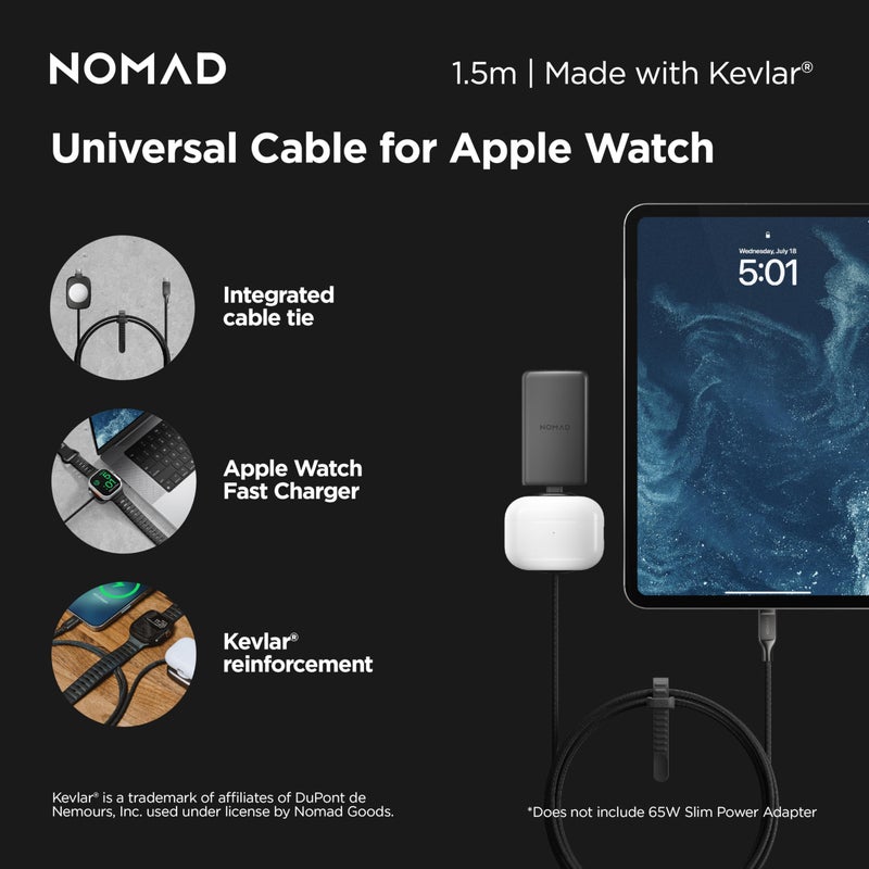NOMAD Apple Watch Charger USB C Cable 1.5m Carbide 2in1, USB C Charging Cable - 100W Fast iWatch Charger USBC for Apple Watch, Airpods and iPhone, Universal Type C Charging Cables - Image 2