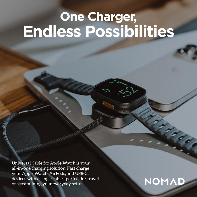 NOMAD Apple Watch Charger USB C Cable 1.5m Carbide 2in1, USB C Charging Cable - 100W Fast iWatch Charger USBC for Apple Watch, Airpods and iPhone, Universal Type C Charging Cables - Image 3