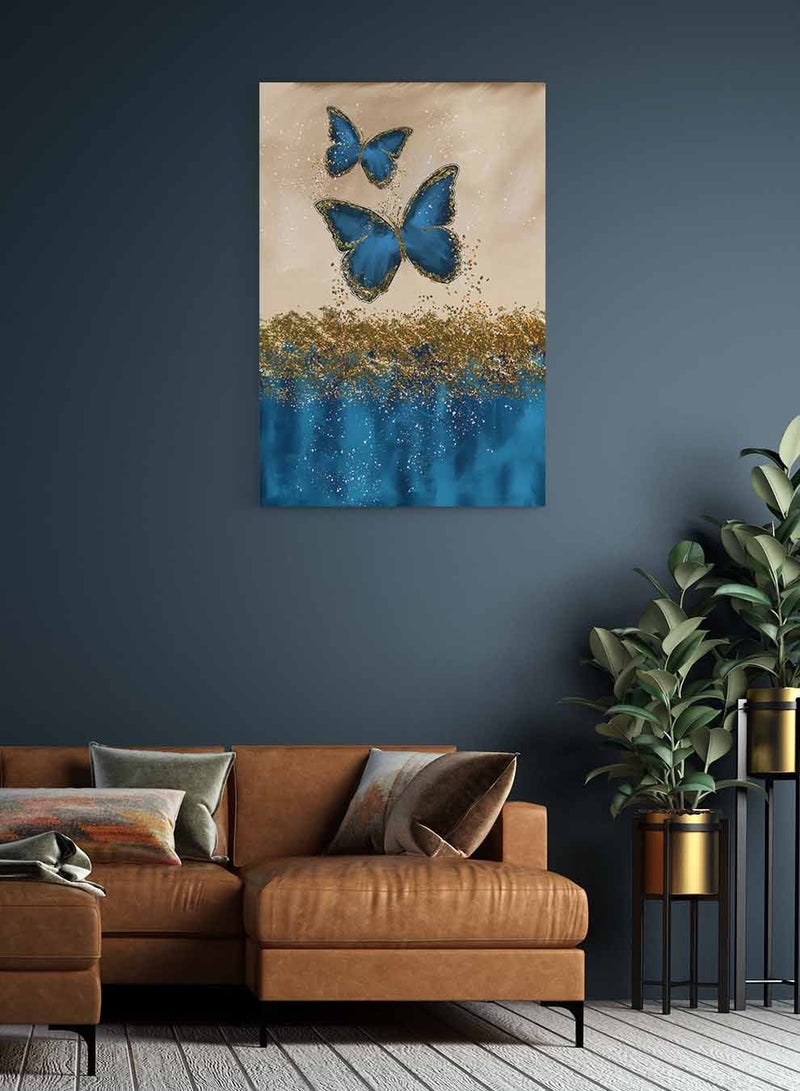 LOWHA Framed Canvas Wall Art Stretched Over Wooden Frame, Flying High Butterflies Abstract Painting, For Home, Living Room, Office Decor  - Image 2