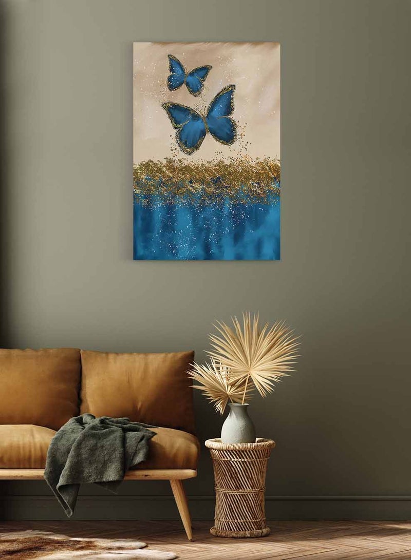 LOWHA Framed Canvas Wall Art Stretched Over Wooden Frame, Flying High Butterflies Abstract Painting, For Home, Living Room, Office Decor  - Image 3