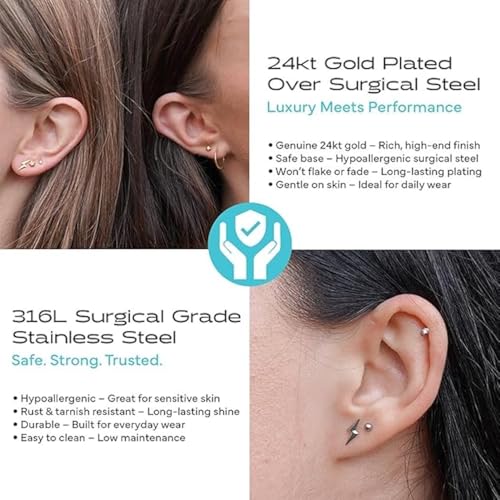 Studex أقراط ستودكس الحساسة من زيركونيا مكعبة 4 مم | آمنة ضد الحساسية وخالية من النيكل للأذان الحساسة | دبابيس مطلية بالذهب | أقراط عالية الموضة للنساء والرجال-PR-742-S - Image 5