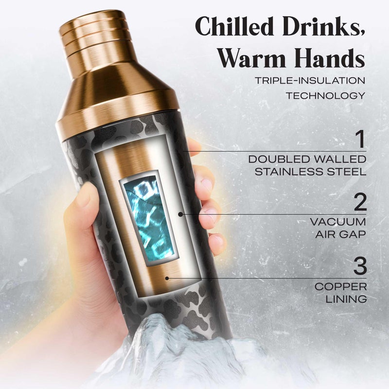 Bare Barrel Insulated Cocktail Shaker Set | Double Wall Stainless Steel | Martini Shaker For Home Bar Bartending | Built-In Drink Measurement System & Strainer  Travel Bag  35 Recipes | Gift Set (Leopard Copper) - Image 2