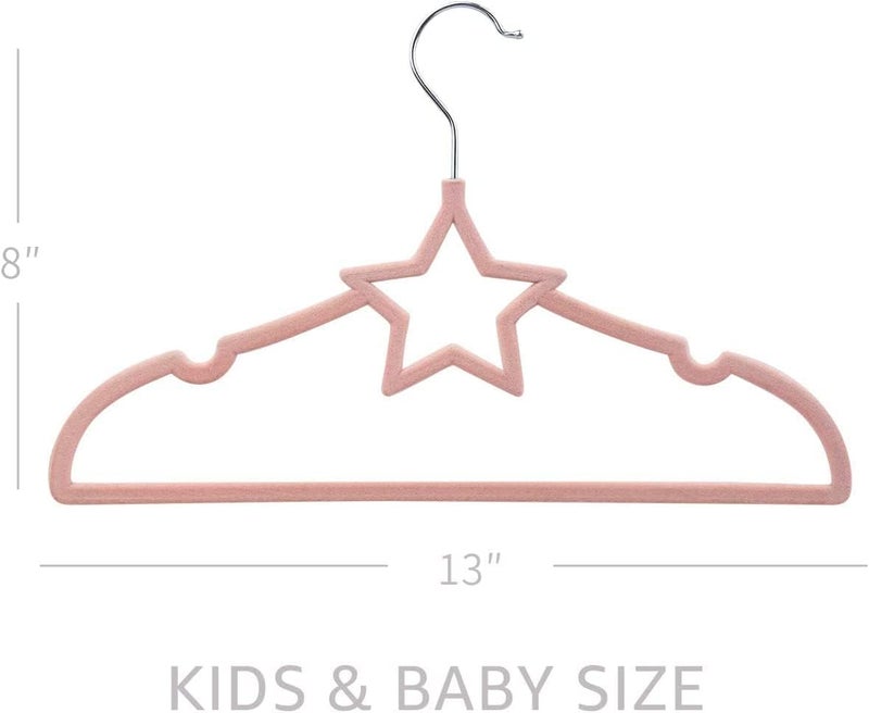 ManGotree Pack of 15 Star-Shape Velvet Baby Clothes Hangers - Non-Slip Design for Newborn to Toddler Clothes (Pink Star-shaped) - Image 2