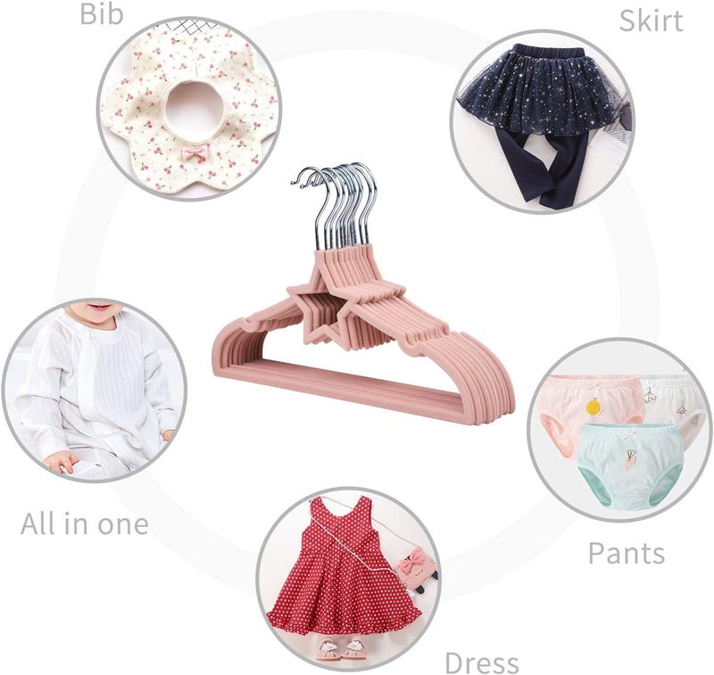 ManGotree Pack of 15 Star-Shape Velvet Baby Clothes Hangers - Non-Slip Design for Newborn to Toddler Clothes (Pink Star-shaped) - Image 5