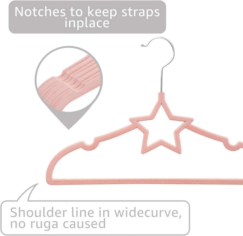 ManGotree Pack of 15 Star-Shape Velvet Baby Clothes Hangers - Non-Slip Design for Newborn to Toddler Clothes (Pink Star-shaped) - Image 3