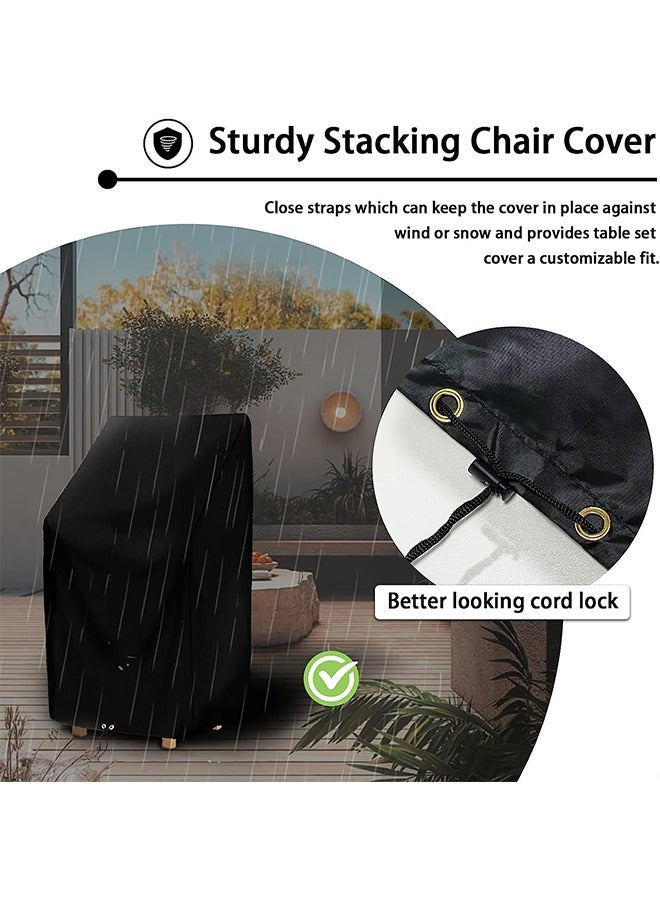 Outdoor Chair Covers, Patio Stacking Chair Cover Oxford Cloth Material, Black Waterproof Garden Chair Covers Waterproof, Chair Covers with Adjustable Cord (120x80x65) - Image 2