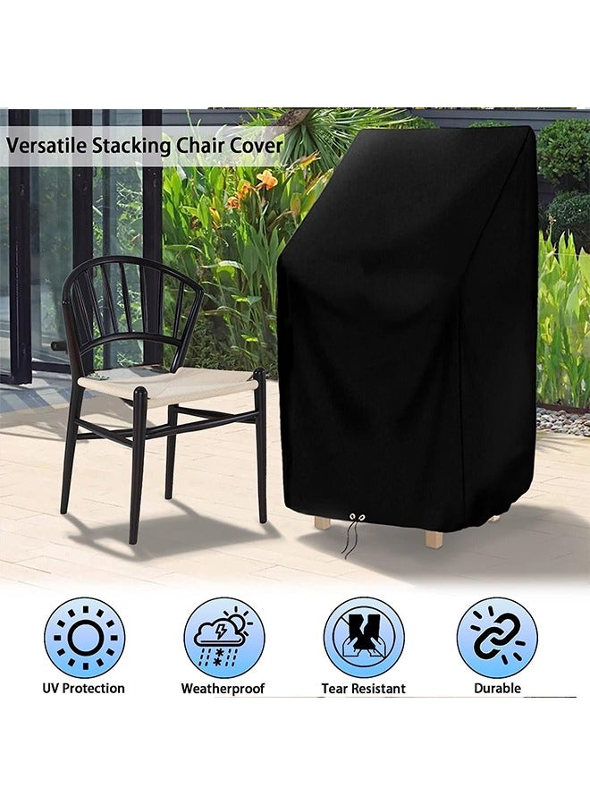 Outdoor Chair Covers, Patio Stacking Chair Cover Oxford Cloth Material, Black Waterproof Garden Chair Covers Waterproof, Chair Covers with Adjustable Cord (120x80x65) - Image 4