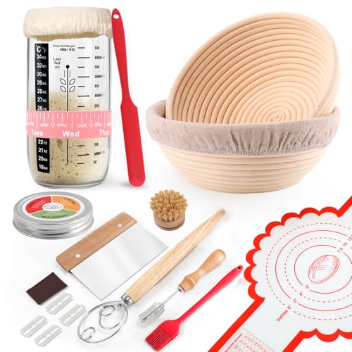 Joyyy Sourdough Starter Kit, Banneton Bread Proofing Basket, 8.5Inch Proofing Basket for Baking, Banneton Bread Baking Gift Set, Sourdough Bread Baking Supplies (Pink) - Image 1