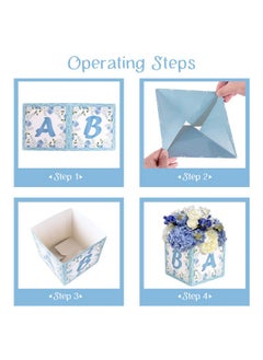Easy Joy Baby Shower Centerpieces For Boys Floral Blue Baby Centerpiece Blove Flower Boxes Party Arrangement Favor Block Holder Gender Reveal Table Display Boy Decoration Without Flowers (4 Pcs)  - Image 4