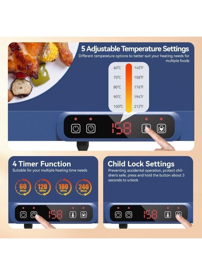 YOUWE7 سجادة تدفئة محمولة للطعام، صينية تدفئة كهربائية قابلة للدحرجة للطعام مع شاشة عرض درجة الحرارة في الوقت الفعلي، 5 مستويات لدرجة الحرارة، مؤقت، سخانات طعام متعددة الاستخدامات للحفلات والبوفيهات والتجمعات - Image 5