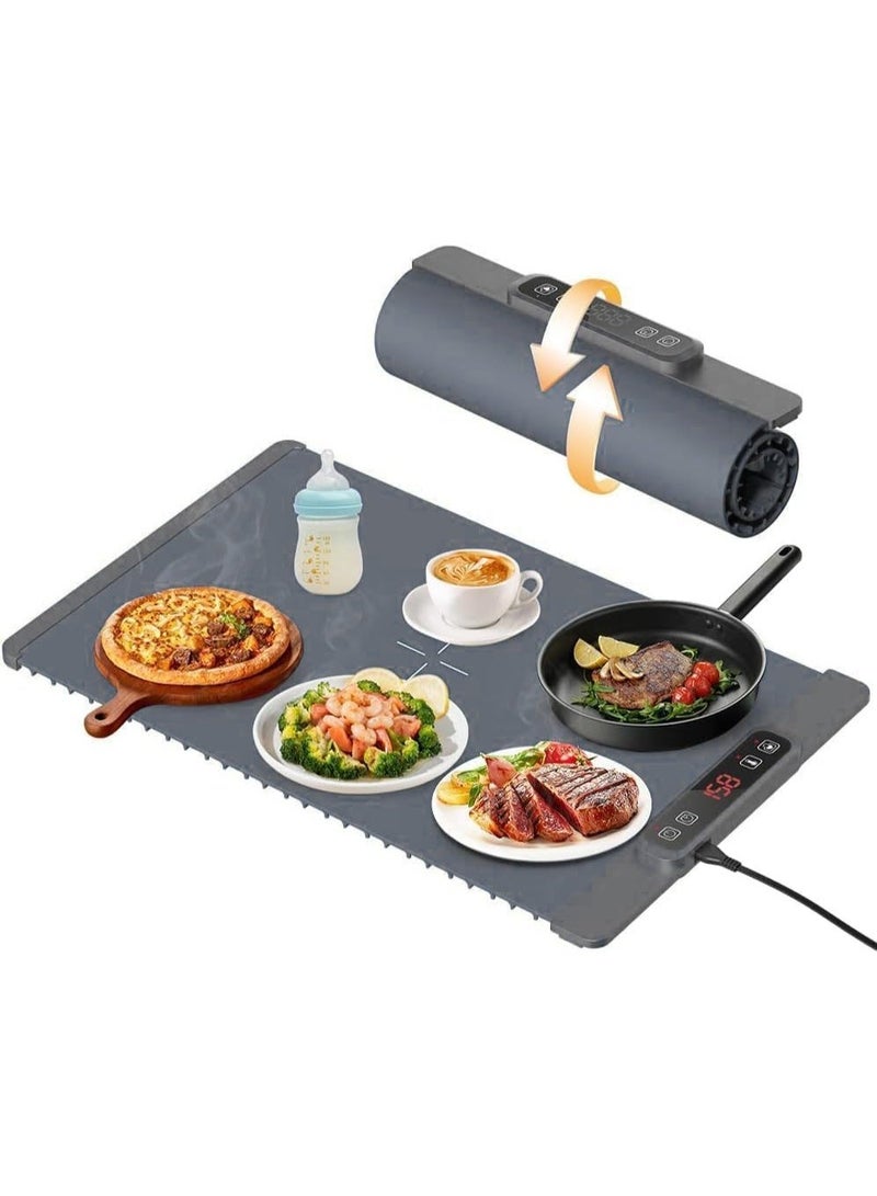 YOUWE7 سجادة تدفئة محمولة للطعام، صينية تدفئة كهربائية قابلة للدحرجة للطعام مع شاشة عرض درجة الحرارة في الوقت الفعلي، 5 مستويات لدرجة الحرارة، مؤقت، سخانات طعام متعددة الاستخدامات للحفلات والبوفيهات والتجمعات - Image 1