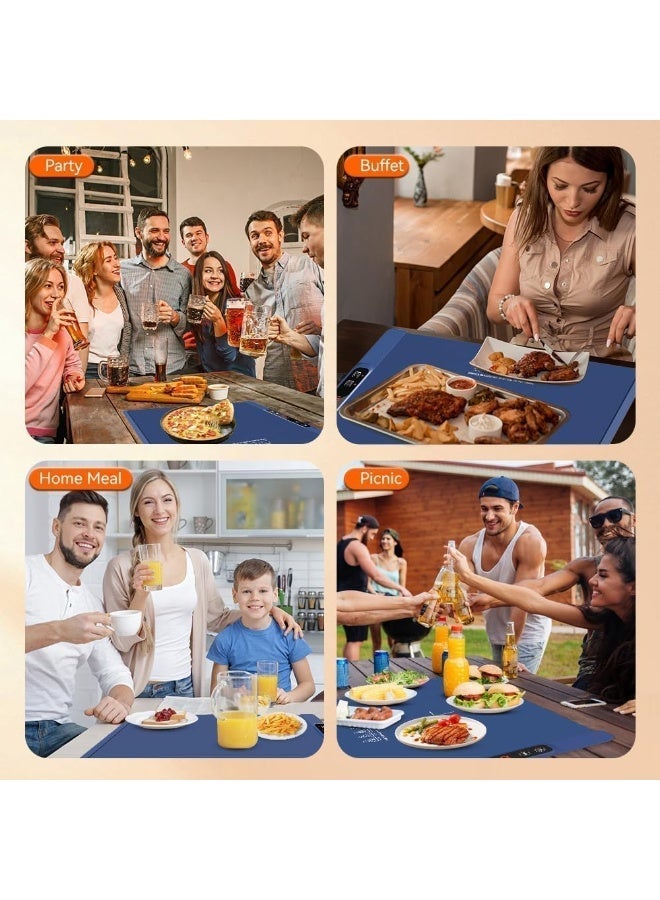 YOUWE7 سجادة تدفئة محمولة للطعام، صينية تدفئة كهربائية قابلة للدحرجة للطعام مع شاشة عرض درجة الحرارة في الوقت الفعلي، 5 مستويات لدرجة الحرارة، مؤقت، سخانات طعام متعددة الاستخدامات للحفلات والبوفيهات والتجمعات - Image 4