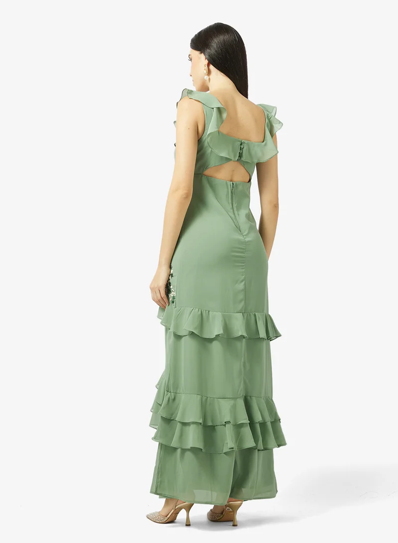 Maya Ruffle Detailed Floral Embellished Maxi