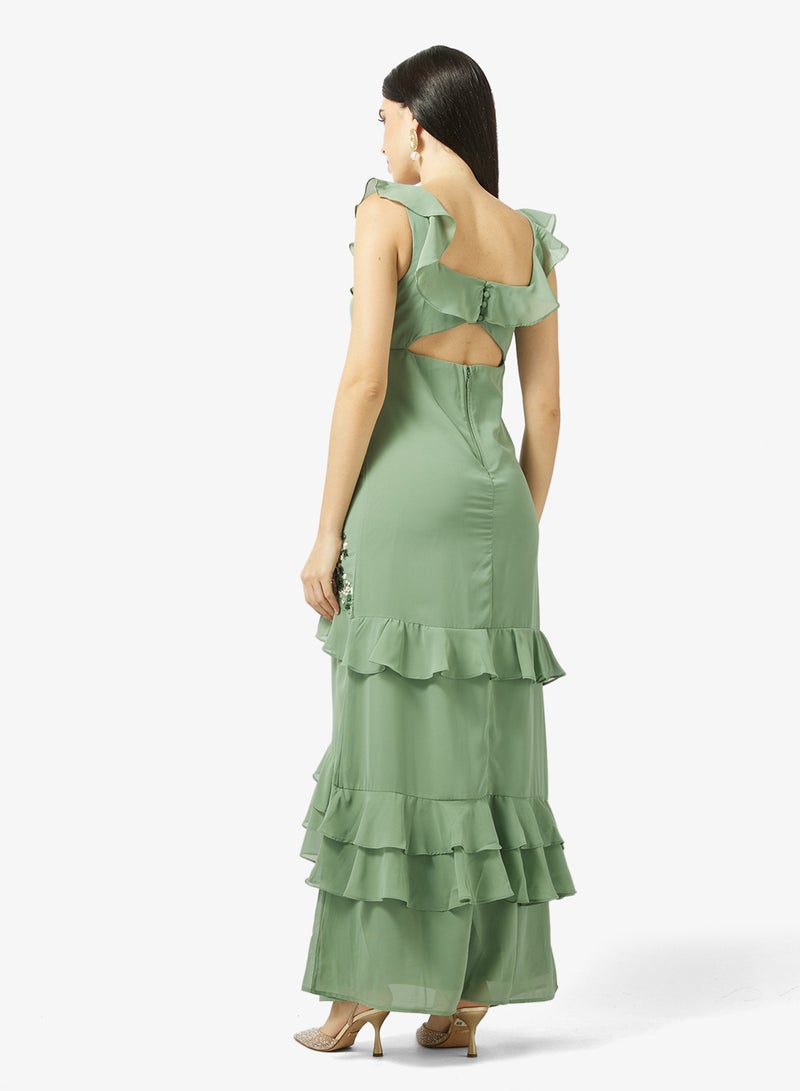 مايا ماكسي مزين بالزهور بتفاصيل كشكش - Image 2