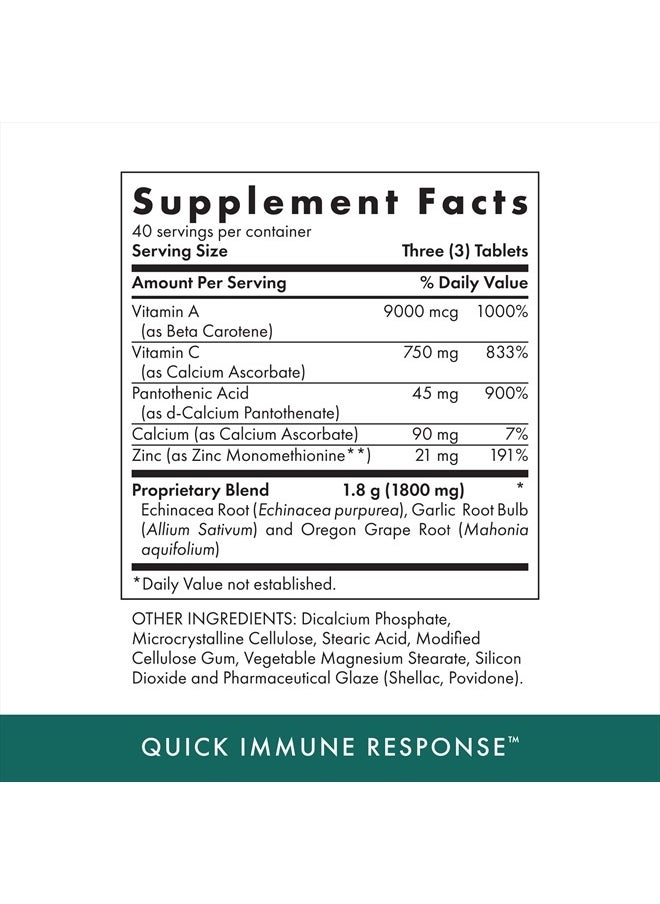 MICHAEL'S - Health Naturopathic Programs Quick Immune Response - 120 Vegetarian Tablets - Immune System Support - with Vitamin A, Vitamin C & Zinc - 40 Servings - Image 1