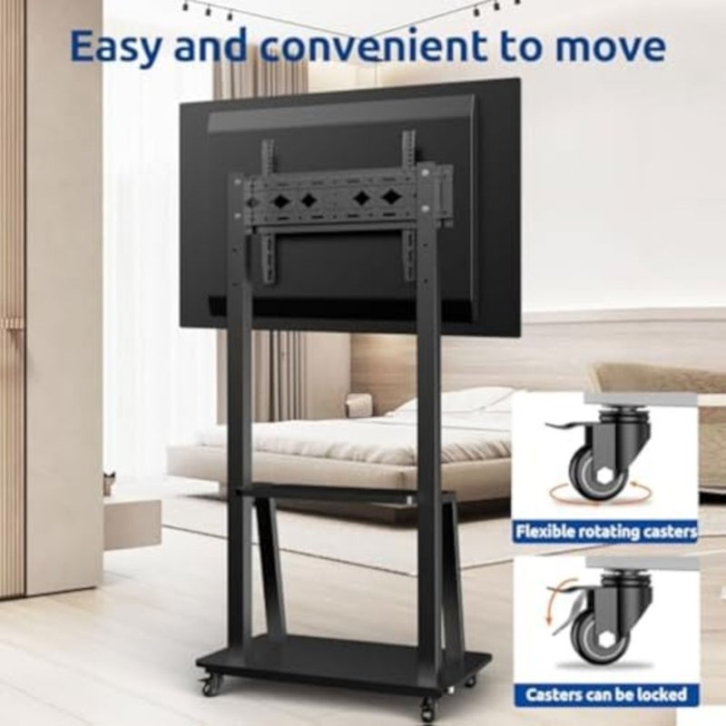 Mobile TV Cart for 32-75 inch LCD LED 4K Flat Curved TVs, 50 55 60 65 70 inch, Heavy Duty Rolling TV Stand with Wheels, Max VESA 600x400 mm up to 110 lbs, Movable Floor Mount Stand with Shelf - Image 5