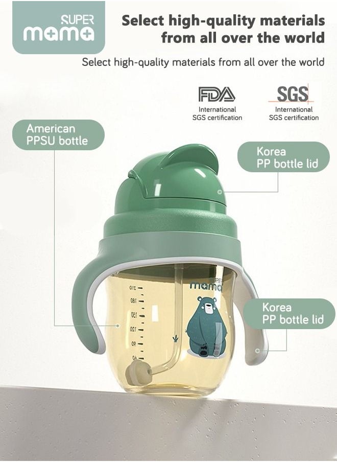 SUPERMAMA - PPSU Baby Sippy Cup Boys and Girls Toddler Straw Cups Kids Water Bottle Spill Proof for School Outdoor Or Indoor BPA Free Easy To Hold Green 266ml - Image 1