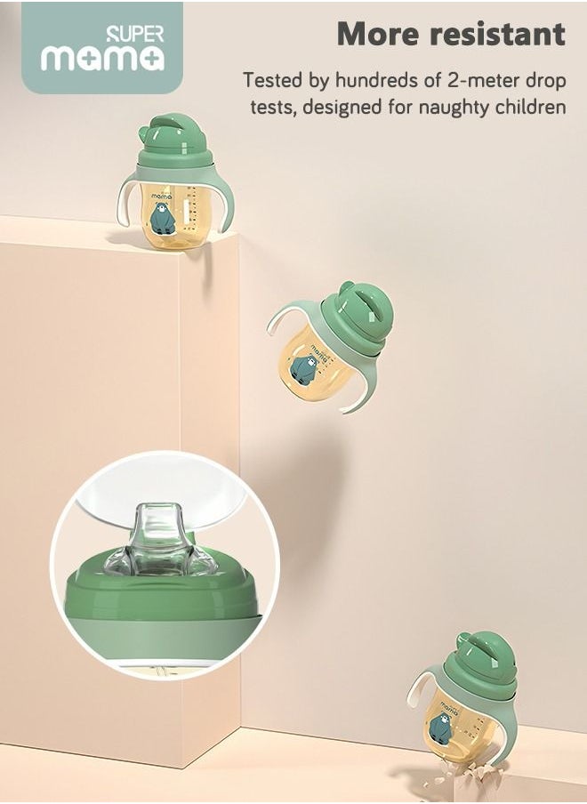 SUPERMAMA - PPSU Baby Sippy Cup Boys and Girls Toddler Straw Cups Kids Water Bottle Spill Proof for School Outdoor Or Indoor BPA Free Easy To Hold Green 266ml - Image 1