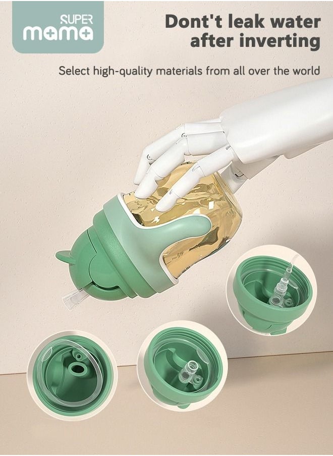 SUPERMAMA - PPSU Baby Sippy Cup Boys and Girls Toddler Straw Cups Kids Water Bottle Spill Proof for School Outdoor Or Indoor BPA Free Easy To Hold Green 266ml - Image 1