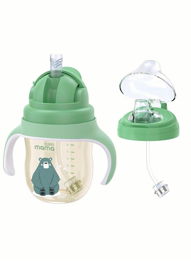 SUPERMAMA - PPSU Baby Sippy Cup Boys and Girls Toddler Straw Cups Kids Water Bottle Spill Proof for School Outdoor Or Indoor BPA Free Easy To Hold Green 266ml - Image 1