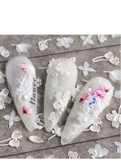 SYOSI Flower Nail Art Sticker Decals 5D Hollow Exquisite Pattern Supplies Self-Adhesive Luxurious Decoration White Feather Lace Leaf Carving Design DIY Acrylic  - Image 3