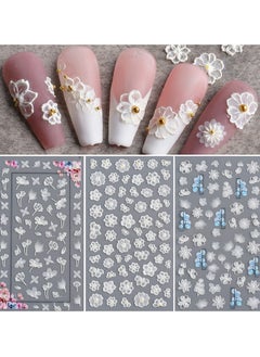 SYOSI Flower Nail Art Sticker Decals 5D Hollow Exquisite Pattern Supplies Self-Adhesive Luxurious Decoration White Feather Lace Leaf Carving Design DIY Acrylic  - Image 1