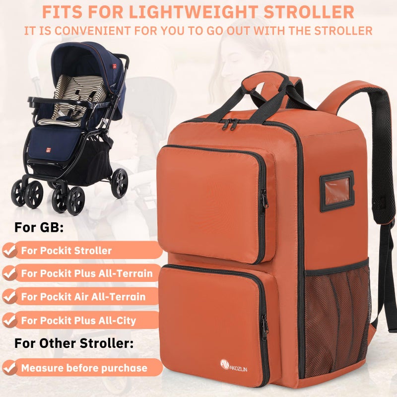 AKOZLIN Foldable Stroller Travel Bag Backpack 14.2"x8.7"x20.5" Compatible with GB Pockit+ All City/GB Pockit Air All Terrain/Gb Pockit Stroller Orange (Bag Only) - Image 5
