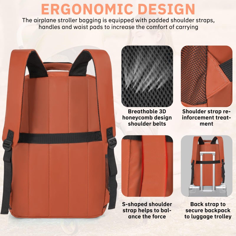 AKOZLIN Foldable Stroller Travel Bag Backpack 14.2"x8.7"x20.5" Compatible with GB Pockit+ All City/GB Pockit Air All Terrain/Gb Pockit Stroller Orange (Bag Only) - Image 2