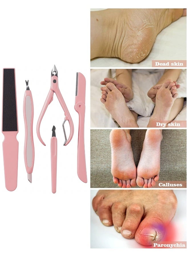 5-in-1 Manicure and Pedicure Set – Wide Nail File, Cuticle Pusher and Cleaner, Cuticle Nipper, Foldable Eyebrow Razor, Nail Cleaning Tool – Personal Care Kit for Nails, Feet, Skin, Dead Skin Removal, Hand and Foot Care, Home and Travel Use, Ergonomic Rust-Resistant Tools - Image 2