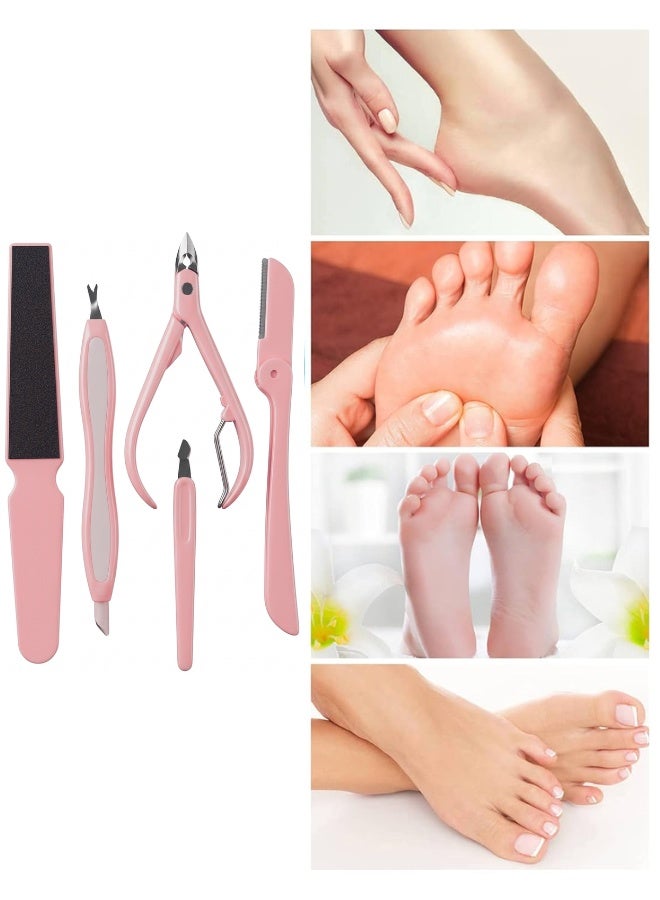 5-in-1 Manicure and Pedicure Set – Wide Nail File, Cuticle Pusher and Cleaner, Cuticle Nipper, Foldable Eyebrow Razor, Nail Cleaning Tool – Personal Care Kit for Nails, Feet, Skin, Dead Skin Removal, Hand and Foot Care, Home and Travel Use, Ergonomic Rust-Resistant Tools - Image 4