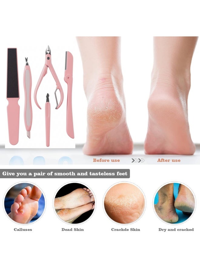 5-in-1 Manicure and Pedicure Set – Wide Nail File, Cuticle Pusher and Cleaner, Cuticle Nipper, Foldable Eyebrow Razor, Nail Cleaning Tool – Personal Care Kit for Nails, Feet, Skin, Dead Skin Removal, Hand and Foot Care, Home and Travel Use, Ergonomic Rust-Resistant Tools - Image 3