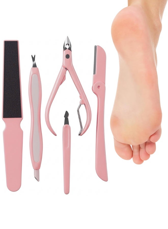 5-in-1 Manicure and Pedicure Set – Wide Nail File, Cuticle Pusher and Cleaner, Cuticle Nipper, Foldable Eyebrow Razor, Nail Cleaning Tool – Personal Care Kit for Nails, Feet, Skin, Dead Skin Removal, Hand and Foot Care, Home and Travel Use, Ergonomic Rust-Resistant Tools - Image 1