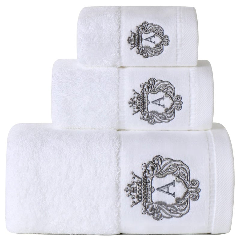 Sunshinejing WDTBFY Cotton Bath Towel Set Luxury Hotel  Spa Bathroom Hand Towels Embroidery Washcloth Decoration Bath Sheets WhiteA