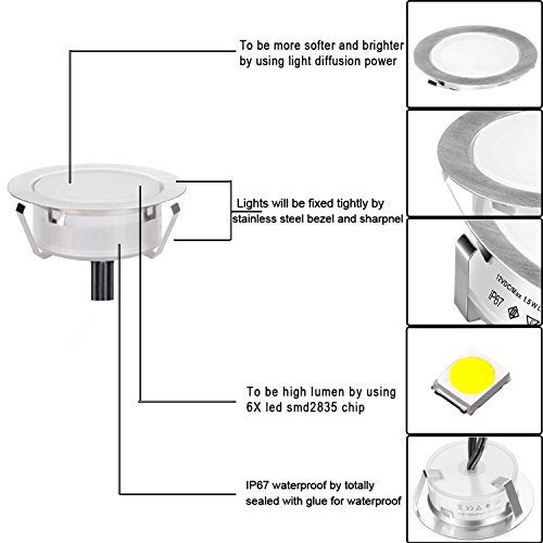 SMY Lighting Recessed LED Deck Lights Kits 6 Pack, (Upgrade Version) Deck Lighting Waterproof IP67,Low Voltage LED Lights for Garden, Steps,Stair, Living Room, Bathroom, Patio, Pool Deck,Kitchen - Image 4