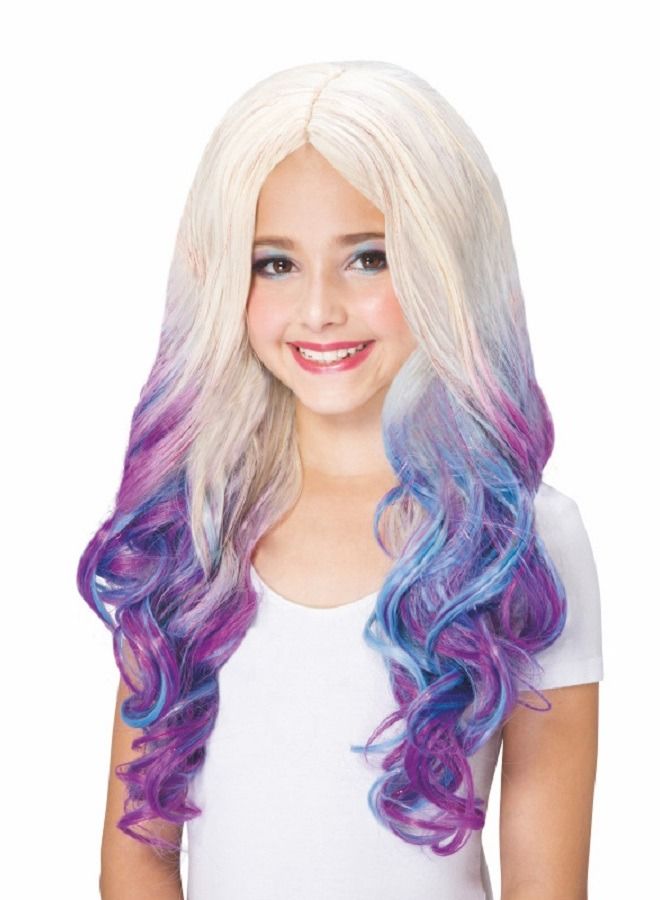 Y&D School Kindergarten Performance Cosplay White Purple Gradual Color Change Performance Children's Wig