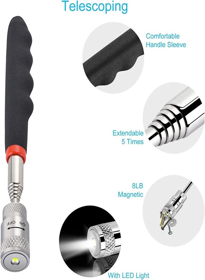 MSA Elescoping Pickup with LED Light Retrieval for Hard to Reach Places Magnetic Pick Up Tool Magnet Sticks 2 kg Capacity and Extending Magnetic Stick Magnetic Pick-up Tool Telescoping Pick Up Tool - Image 2