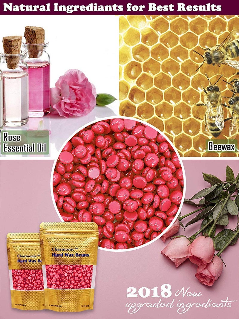 Charmonic Depilatory Wax, 17.5 Oz Hard Body Wax Beans for Women Men, Hair Removal European Beads 500g/1.1 lb (rose) - Image 2