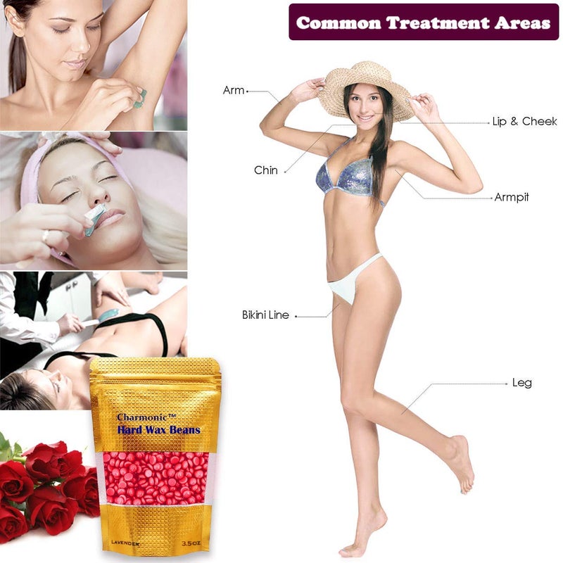 Charmonic Depilatory Wax, 17.5 Oz Hard Body Wax Beans for Women Men, Hair Removal European Beads 500g/1.1 lb (rose) - Image 4